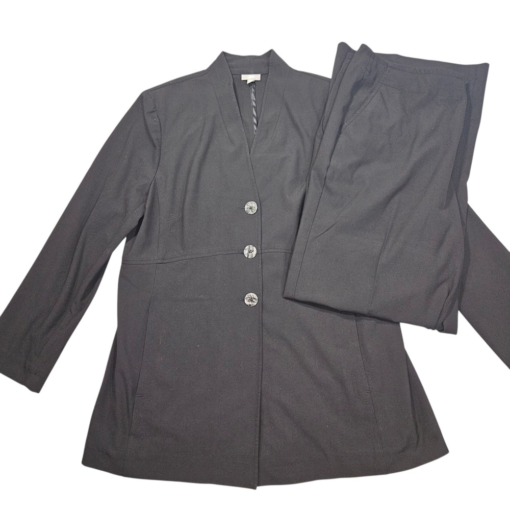 J. Jill Modern Stretch Blazer Pant Suit Set Black Sz 16
